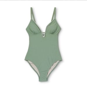 Kona Sol Women's Blanket Stitch High Leg Medium Coverage One Piece Swimsuit 